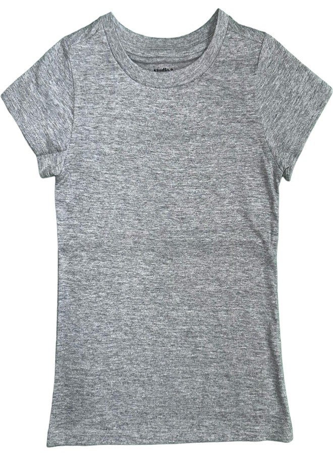 Studio 3 Girls’ 4-Pack Crew Neck Solid Colored Soft Basic T-Shirts - Assorted Colors - Stylish Kids' Tees Set - Pink,Black,White,Grey 3T - Image 2